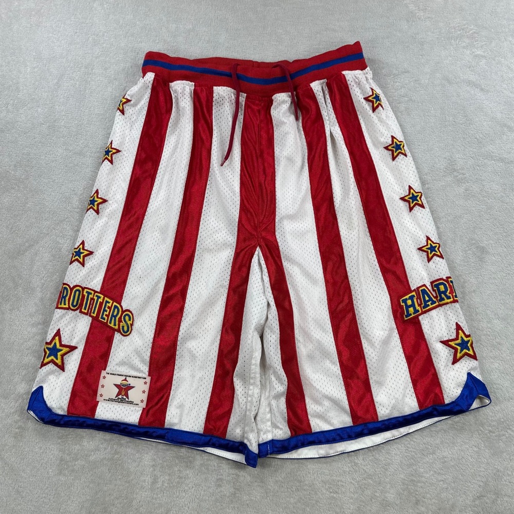 Harlem Globetrotters Basketball Shorts Men M Red White Striped Mesh Star Logo